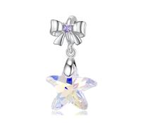 ZUOHUI Perline con ciondolo a forma di stella marina con fiocco in argento Sterling S925 da donna, compatibili con bracciali e collane Pandora, Biagi, Troll e Chamilia