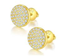 ZUOHUI S925 Sterling Silver 0.59ct Round Moissanite Stud Earrings | Hip-Hop Geometric Design for Men & Women | Screw Back & Hypoallergenic(Gold)