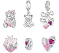 ZUOHUI Set di Perline Charm Orsetto Cuore 925 Argento for Pandora Bracciale | Fiocco Smalto compatibile con Troll Biagi Chamilia Bracciale Carine DIY Forniture Gioielleria Regalo for Lei