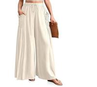 ZUOLAIYIN Summer Women's Artistic Linen Cotton Wide Leg Trousers with pockets and Tuck Pleats High Waist Loose and Versatile for Casual Wear, 1 albicocca, M