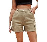 ZUOLAIYIN Summer Women's Casual and Comfortable Solid Colored Denim Cargo Shorts with Multiple Pockets Street Style and Personalized, 1 kaki, XL