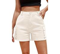 ZUOLAIYIN Summer Women's Casual and Comfortable Solid Colored Denim Cargo Shorts with Multiple Pockets Street Style and Personalized, 1 bianco, XS