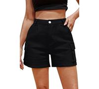ZUOLAIYIN Summer Women's Casual and Comfortable Solid Colored Denim Cargo Shorts with Multiple Pockets Street Style and Personalized, 1 nero, XL