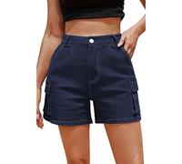 ZUOLAIYIN Summer Women's Casual and Comfortable Solid Colored Denim Cargo Shorts with Multiple Pockets Street Style and Personalized, 1 blu, XL