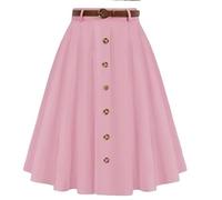 ZUOLAIYIN Summer Women's High Waist Slim Fit Elegant A Line Button Down Half Skirt with Flared Hem, 1 rosa, XXL