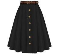 ZUOLAIYIN Summer Women's High Waist Slim Fit Elegant A Line Button Down Half Skirt with Flared Hem, 1 nero, L