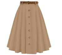 ZUOLAIYIN Summer Women's High Waist Slim Fit Elegant A Line Button Down Half Skirt with Flared Hem, 1 kaki, S