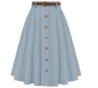 ZUOLAIYIN Summer Women's High Waist Slim Fit Elegant A Line Button Down Half Skirt with Flared Hem, 1 blu, XXL