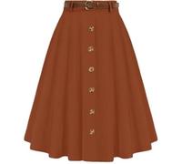 ZUOLAIYIN Summer Women's High Waist Slim Fit Elegant A Line Button Down Half Skirt with Flared Hem, 1 caramello, L