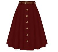 ZUOLAIYIN Summer Women's High Waist Slim Fit Elegant A Line Button Down Half Skirt with Flared Hem, 1 rosso, L