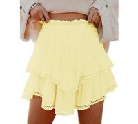 ZUOLAIYIN Summer Women's High Waist Solid Colored Cake Style Mini Skirt Fashionable Half Skirt, 1 giallo, M