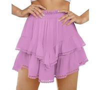 ZUOLAIYIN Summer Women's High Waist Solid Colored Cake Style Mini Skirt Fashionable Half Skirt, 1 viola, S