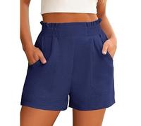 ZUOLAIYIN Summer Women's High Waist Solid Colored Elastic Comfort and Loose Straight Cut Casual Shorts, 1 blu, M