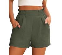 ZUOLAIYIN Summer Women's High Waist Solid Colored Elastic Comfort and Loose Straight Cut Casual Shorts, 1 verde, XXL
