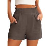 ZUOLAIYIN Summer Women's High Waist Solid Colored Elastic Comfort and Loose Straight Cut Casual Shorts, 1 caffè, XXL