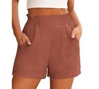 ZUOLAIYIN Summer Women's High Waist Solid Colored Elastic Comfort and Loose Straight Cut Casual Shorts, 1 caramello, XL