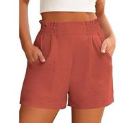 ZUOLAIYIN Summer Women's High Waist Solid Colored Elastic Comfort and Loose Straight Cut Casual Shorts, 1 arancione, M