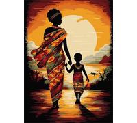 Zuooyi Dipingere con i Numeri per Adulti Tramonto della donna africana, Kit Fai da te con cornice Olio La pittura di Numeri Kit Decora la casa Regalo, 30x40cm