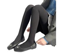 zuousxbs Donna Inverno Autunno Collant Maglione a Righe Verticali a Coste Tinta Unita Collant in Cotone Caldo Collant Senza Cuciture Calze