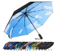 ZUOYOUZ Ombrello Pieghevole, Piccolo Ombrello Pieghevole Portatile Antivento, Ombrello Pieghevole Automatico con Apertura e Chiusura, Ombrello Pioggia da Uomo e da Donna (Cielo Blu)