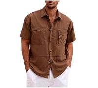 Zuoyue Camicia Uomo Lino Lightweight Breathable Manica Corta Camicia Lino Uomo Camicie Estate Spiaggia Classica Estate Taglio Dritto Camicie Per Il Tempo Libero Camicie Uomini Manica Corta, B-Café., S