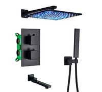 ZUOZUIYQ BAGNA Matte Nero BLACO Termostatico Doccia Doccia sotto Doccia Soffitto a Bagno Montato da Bagno Mistero Tap Doccia da Doccia Bentina, Parete da 16 Pollici, 3way