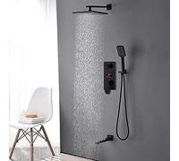 ZUOZUIYQ Black Digital Shower Faucets Set Brass Rainfall Shower Head 3-Way Digital Display Mixer Tap Swivel Tub Spout Bath Shower-12 inch Full Set,20 inch Full Set 20 inch Full Set Beauty Comes