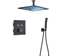 ZUOZUIYQ Black Thermostatic Bathroom Shower Faucet Rainfall Shower Head Wall Mounted Bathtub Mixer Tap Bath Shower Set Wall-2-Way-12-inch Wall,2-Way-12-inch Ceiling Beauty Comes