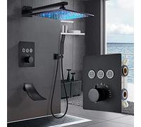 ZUOZUIYQ Black Thermostatic Bathroom Shower Faucet Rainfall Shower Head Wall Mounted Bathtub Mixer Tap Bath Shower Set Wall-2-Way-16-inch Wall,A3-Way-12-inch Wall Beauty Comes