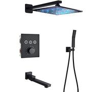 ZUOZUIYQ Black Thermostatic Bathroom Shower Faucet Rainfall Shower Head Wall Mounted Bathtub Mixer Tap Bath Shower Set Wall-2-Way-12-inch Wall,B3-Way-16-inch Wall Beauty Comes