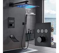 ZUOZUIYQ Black Thermostatic Bathroom Shower Faucet Rainfall Shower Head Wall Mounted Bathtub Mixer Tap Bath Shower Set Wall-A-3Way-16inch Ceiling,A-3Way-16inch Ceiling Beauty Comes