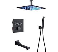 ZUOZUIYQ Black Thermostatic Bathroom Shower Faucet Rainfall Shower Head Wall Mounted Bathtub Mixer Tap Bath Shower Set Wall-A-3Way-16inch Ceiling,A-3Way-16inch Ceiling Beauty Comes