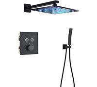 ZUOZUIYQ Black Thermostatic Bathroom Shower Faucet Rainfall Shower Head Wall Mounted Bathtub Mixer Tap Bath Shower Set Wall-2-Way-16-inch Wall,2-Way-12-inch Wall Beauty Comes