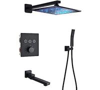 ZUOZUIYQ Black Thermostatic Bathroom Shower Faucet Rainfall Shower Head Wall Mounted Bathtub Mixer Tap Bath Shower Set Wall-A-3Way-16inch Ceiling,A-3Way-16inch Ceiling Beauty Comes