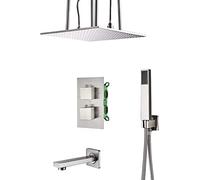 ZUOZUIYQ ConceaShower System Thermostatic Shower Faucet Set Brushed Brass Wall Mounted Anti Scald Shower Set with Hand Shower And 20 inch Rainfall Shower Head Advanced Air Injection Tec Beauty Comes