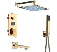 ZUOZUIYQ Digital Shower Faucets Set Rainfall Shower Head 3-Way Digital Temp Display Mixer Tap Tub Spout Shower-16 inch,16 inch Beauty Comes