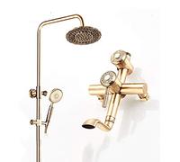 ZUOZUIYQ Handheld showerBathroom Shower System in Antique Brass, Height-Adjustable Vacuum Shower Set with Round Spray Nozzle, Rain Shower Head, Hand Shower And Bath Tap, BrassA Beauty Comes