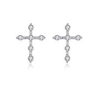 ZUOZUIYQ Orecchini da Donna in Argento 925, Orecchini a Bottone con Croce di Gesù Color Argento Zirconi Lucidi Amanti della Linea di Orecchie di, Orecchini a Bottone per Ragazza di Nozze con Fascino