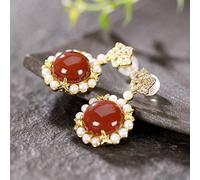 ZUOZUIYQ Orecchini da Donna, Orecchini a Goccia in Stile Cinese Orecchini a Forma di Fiore Placcato in Agata Rossa Meridionale con Perline S Rubinetti per la casa Femminili con personalità retrò