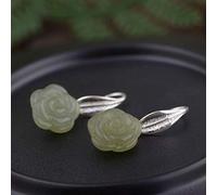 ZUOZUIYQ Orecchini per Donne, Orecchini a Goccia Stile Cinese S925 Orecchini Solidi Gioielli Temperamento Orecchini Rosa nefrite Femminile Diaspro Scuro Rubinetti per la casa