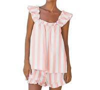 ZUOZUIYQ Pigiama da Donna Set Pigiama da Donna Set Pigiama da Donna Set in Morbido Cotone 2 Completi Estivi con Volant Top e Pantaloncini Set Pigiama Corto da Donna