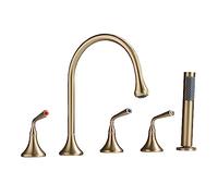 ZUOZUIYQ Set Doccia Miscelatore Vasca da Bagno A 5 Fori Set Doccia con Bocca Girevole A 360° Miscelatore Vasca con Doccetta Estraibile Miscelatore Spazzolato con Soffione per Bagno, C