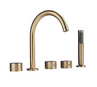 ZUOZUIYQ Set Doccia Miscelatore Vasca da Bagno A 5 Fori Set Doccia con Bocca Girevole A 360° Miscelatore Vasca con Doccetta Estraibile Miscelatore Spazzolato con Soffione per Bagno, C