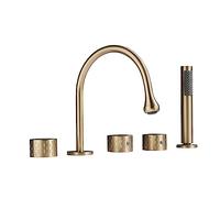 ZUOZUIYQ Set Doccia Miscelatore Vasca da Bagno A 5 Fori Set Doccia con Bocca Girevole A 360° Miscelatore Vasca con Doccetta Estraibile Miscelatore Spazzolato con Soffione per Bagno, C