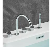 ZUOZUIYQ Set Doccia Set Miscelatore Doccia Vasca 5 Fori Set Miscelatore Vasca con Doccetta Estraibile Miscelatore Doppia Leva con Bocca Girevole A 360° con Soffione, C Spazzolato