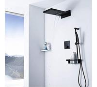 ZUOZUIYQ Shower Set ConceaBlack Constant Temperature Flying Rain Waterfall Square Top Spray Bathroom Shower Set with Rack Lifting Rod 3 Function Beauty Comes