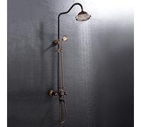 ZUOZUIYQ Shower Set European Black Bronze Antique Bathroom Shower Set Booster 3 Function Lifting Rod with Faucet Round Top Spray Elegant Beauty Comes