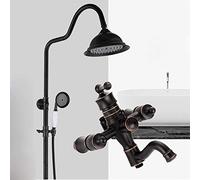 ZUOZUIYQ Shower Set European Retro Black Lift Household Brass Shower Faucet Hot And Cold Shower Set 20cm Round Top Spray 3 Modes Beauty Comes