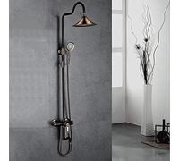 ZUOZUIYQ Shower Set European Style Retro 3 Function Bathroom Lift Shower Set Hot And Cold Water Hand Round Top Spray Black Bronze with Faucet Beautiful Practical Beauty Comes