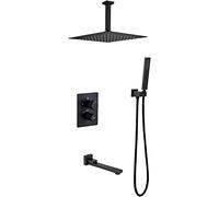 ZUOZUIYQ Shower Set Shower System Temperature Display Shower Faucet Set ConceaShower Mixer Set with Brass Hand Shower And 25 cm Rainfall Shower Head,Matt Black Beauty Comes